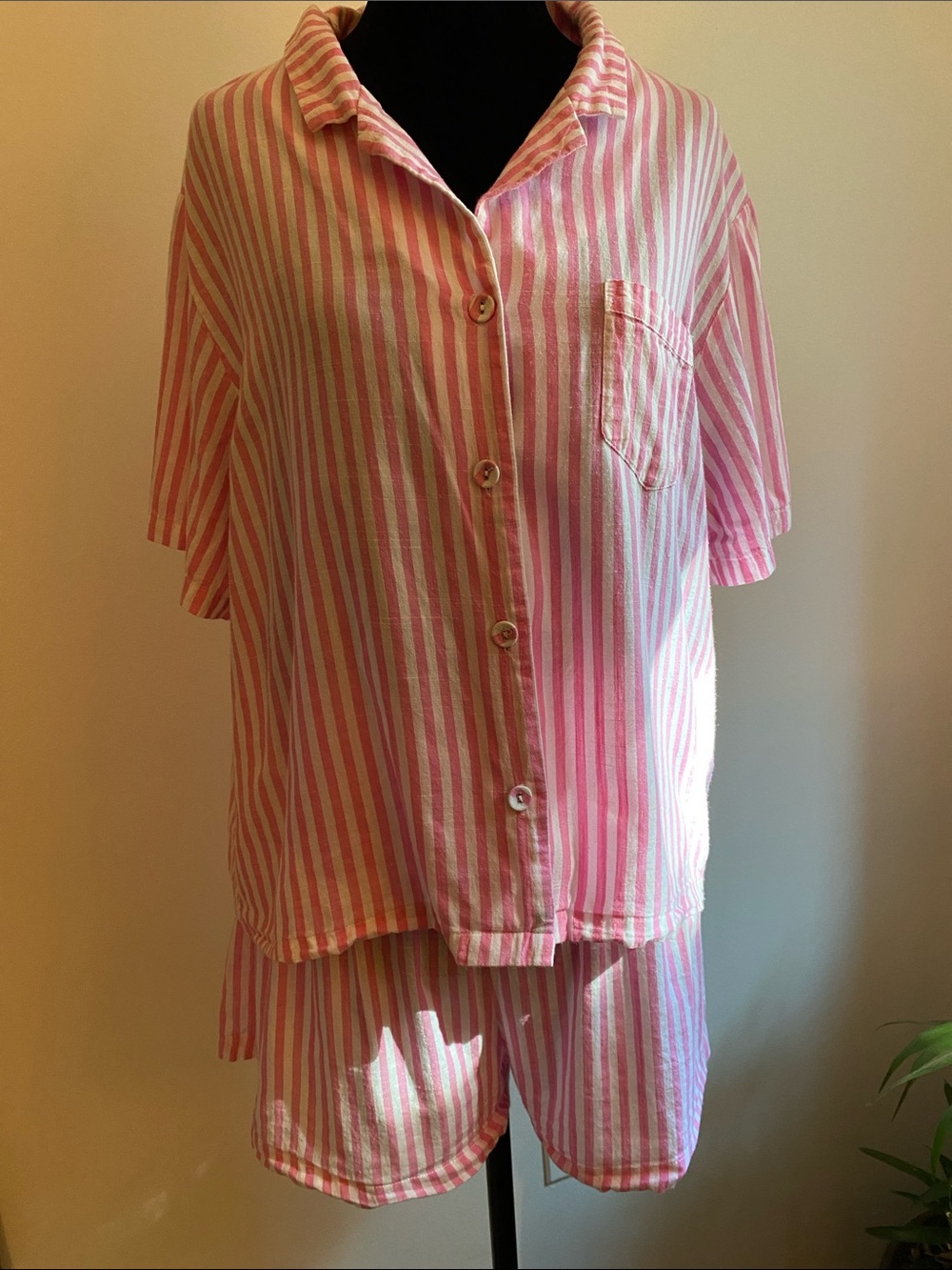3 for 15$! Striped Pink & White Short Pajama Set - Women's Relaxed Sleepwear L